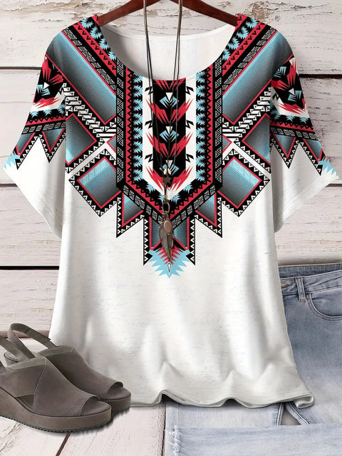 Kurzarm-T-Shirt aus Baumwolle mit Retro-Print im Frühjahr, neues, vielseitiges Rundhals-Shirt mit Bodenbildung m301287 