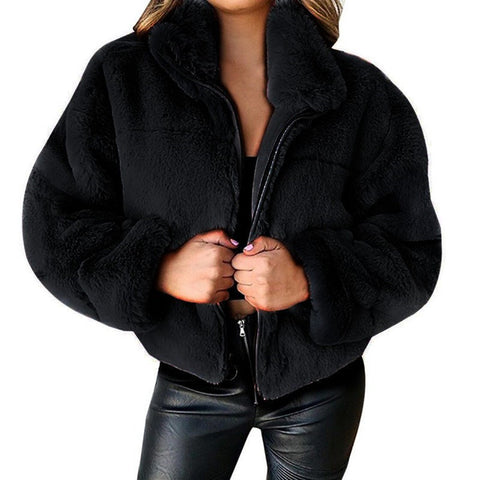 Cardigan zippé en fausse fourrure de lapin pour femme, veste chaude en peluche, automne et hiver, m300353
