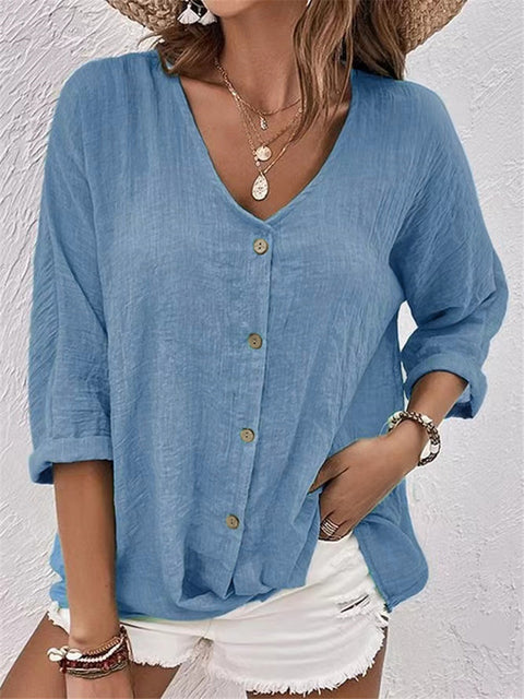 Pull col V à manches courtes, coupe ample, haut décontracté pour femme, m301298 
