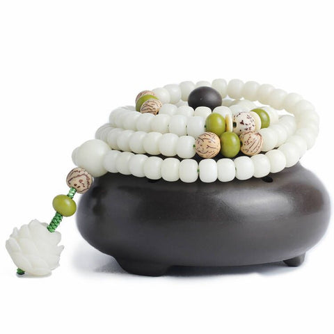 Bracelet Bodhi en jade blanc naturel, 108 perles de Bouddha, style ethnique Wenwan Bodhi m3331234