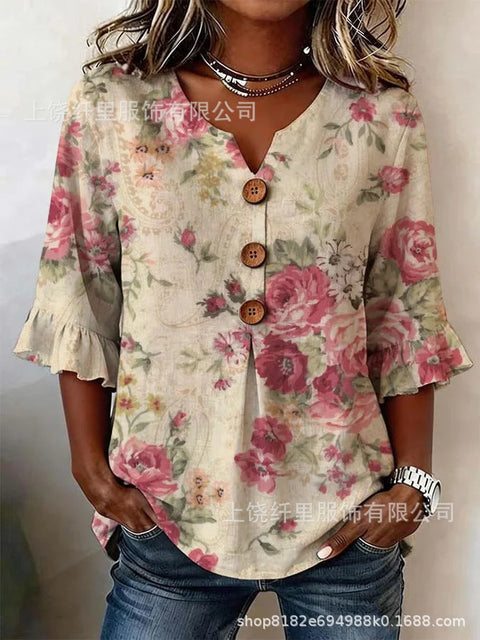 Haut cardigan à boucle et manches longues pour femmes, imprimé floral numérique 3D m302703