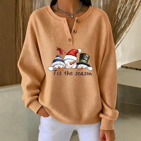 Christmas snowman carrot nose print women's button sweater FF303494