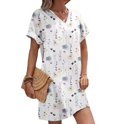 Kleid mit Fledermausärmeln und Pflanzenblumendruck für Damen, m300969 