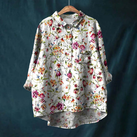 Chemise à manches longues en lin et bambou, à revers, polyvalente et tendance, m301040