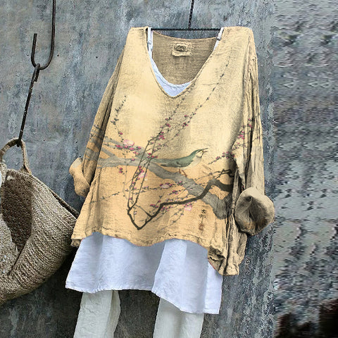 Pull décontracté imprimé à manches longues, col rond ample, T-shirt une pièce (sans sous-chemise) m301042