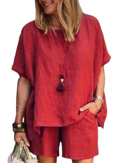 Ensemble deux pièces ample à manches courtes et short, style décontracté, m301179 