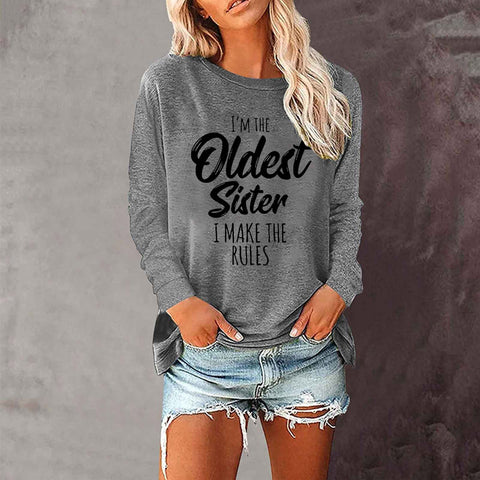 T-shirt ample à manches longues et col rond pour femme, imprimé commerce extérieur, M300920 