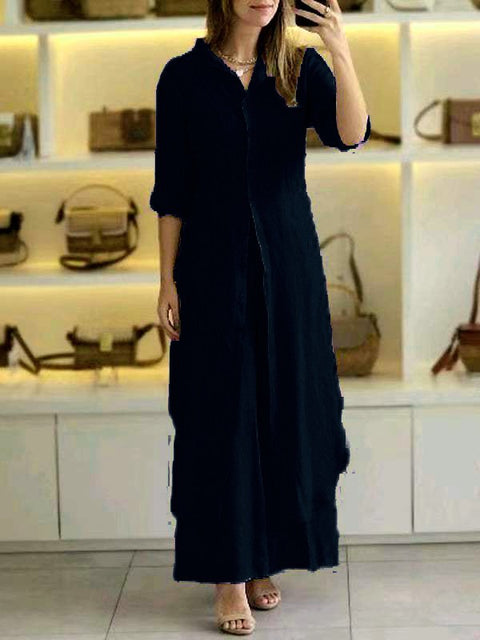 Ensemble élégant en coton et lin, coupe ajustée, chemise à manches longues et pantalon large m301063 