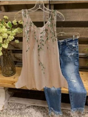 Süßes bedrucktes, lockeres, ärmelloses Tanktop in großer Größe, T-Shirt m300907 