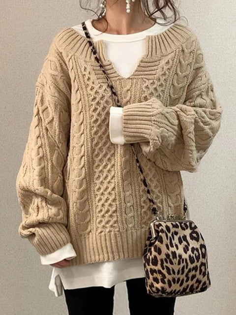 Neuer Pullover, gestrickter Twist-Pullover, lässiger Strickpullover m300465 