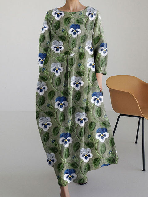 Lockeres, modisches Premium-Kleid mit Rundhalsausschnitt und langen Ärmeln und Aufdruck m301044