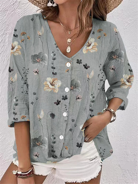 Cardigan en mousseline de soie imprimé à col en V et manches longues pour femme m300014