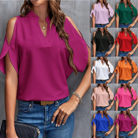 Nouveau haut à col en V et manches dénudées pour femme, style tempérament, m300876 