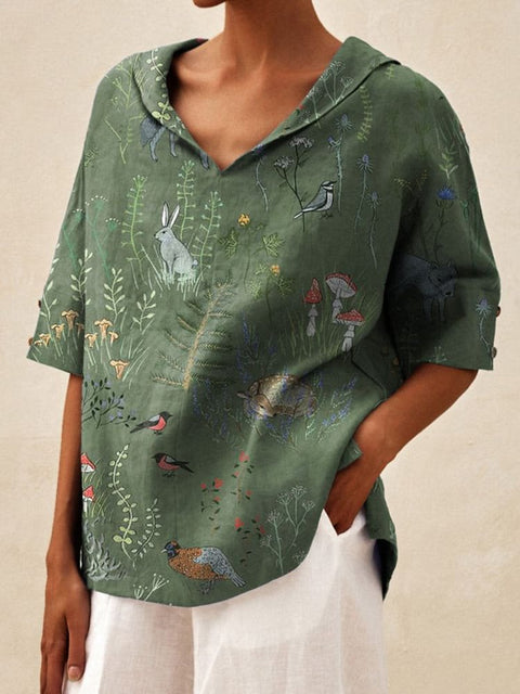 Solid color cotton and linen loose hooded top T-shirt m302700