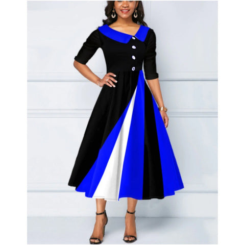 Robe longue à manches cinq-quarts et boutons imprimés en 3D m300864 