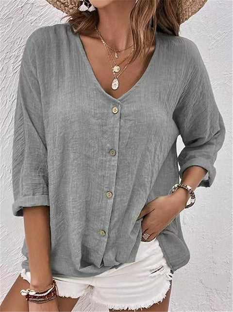 Pull col V à manches courtes, coupe ample, haut décontracté pour femme, m301298 