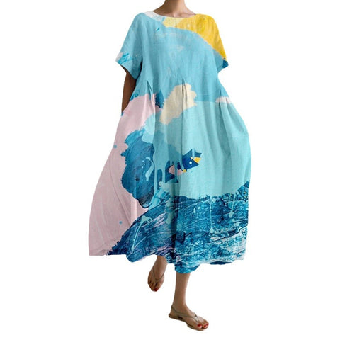 Robe en lin à manches courtes pour femme Linglong M300183 