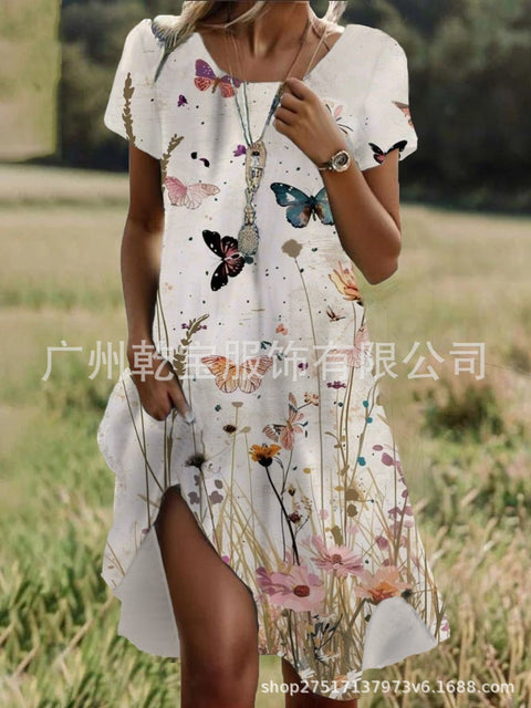 Floral print crew neck casual dress m303190