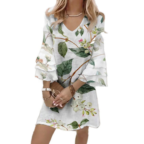 Robe courte imprimée à col en V et manches 3/4 pour femme m300699 
