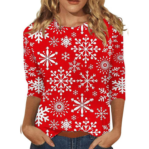 Pull ras du cou à manches sept-quarts et imprimé 3D de fleurs et de plantes m300615 