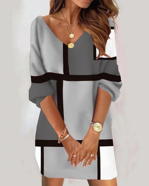 Robe décontractée à col en V pour femme, imprimée, m300735 
