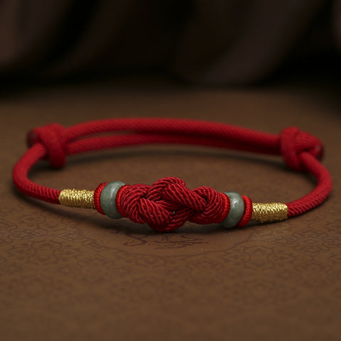 Bracelet tissé à la main en corde rouge, cadeaux pour couple pour hommes et femmes, année propice du serpent, nœud de diamant, corde à main en perles de jade m3331253.