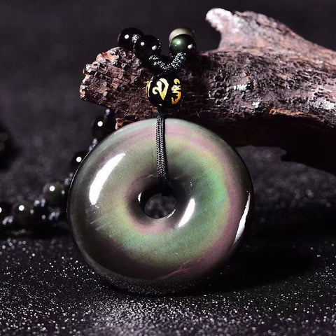 Pendentif de sécurité en obsidienne naturelle, pendentif en jade, collier talisman doré éblouissant pour femme, année natale, m3331250