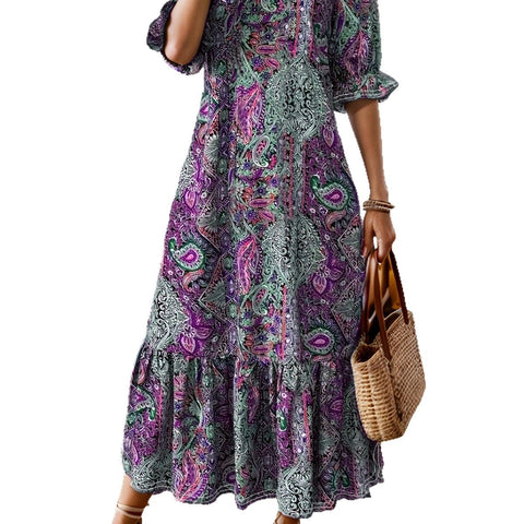 Robe imprimée grande taille à col en V m301199 