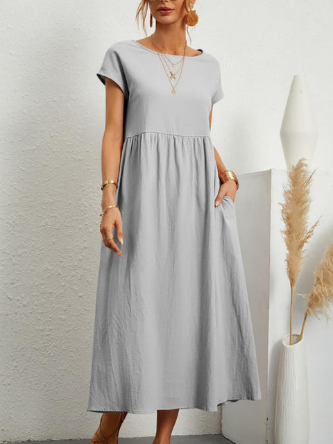 Robe ample sans manches en coton et lin avec poches m301061 