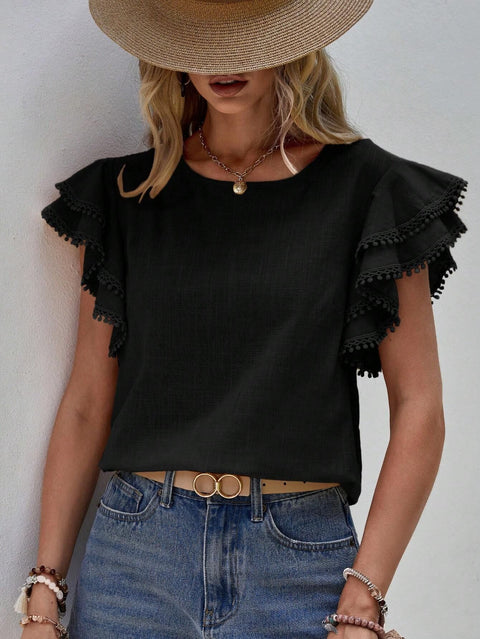 Chemise ample à manches courtes et motif feuille de lotus Batman pour femme (m300989) 