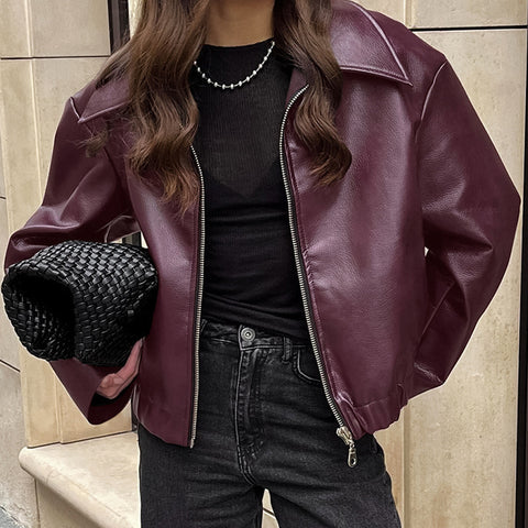 Angola red jacket leather jacket locomotive girl fashion coat 2025 autumn winter m301819