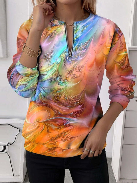 Fashion Splicing Striped Half Zipper Sweater 3D Printing FF303426 01