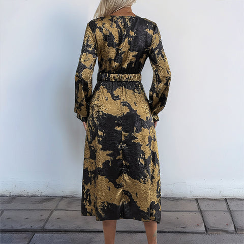 Robe bronzante à col en V et manches longues pour femme, haut de gamme, collection automne M300808 