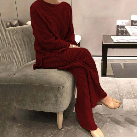 Long-sleeved solid color knitted casual two-piece knitted sweater m301797