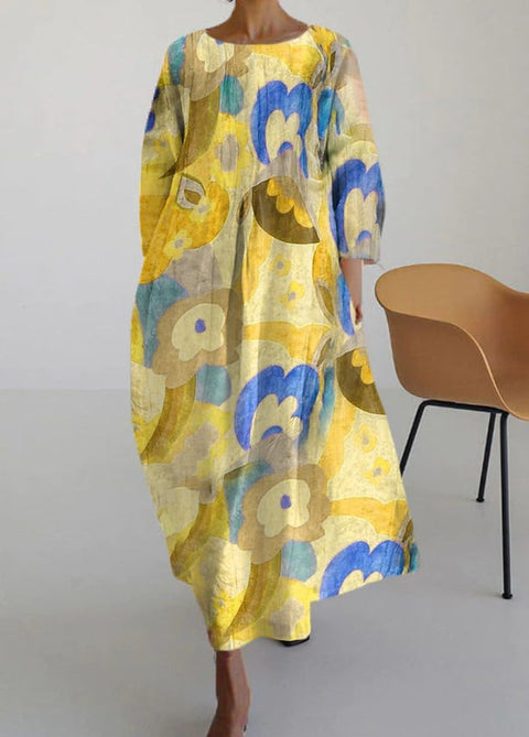 Lockeres, modisches Premium-Kleid mit Rundhalsausschnitt und langen Ärmeln und Aufdruck m301044