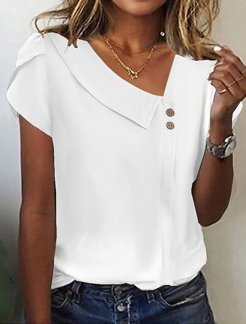 Women's short-sleeved top button V-neck m302369