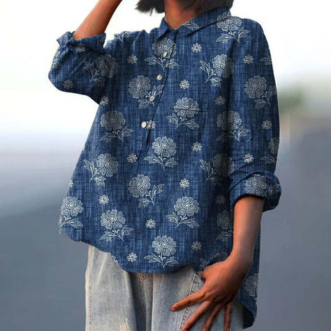 Chemise à manches longues en lin et bambou, à revers, polyvalente et tendance, m301040