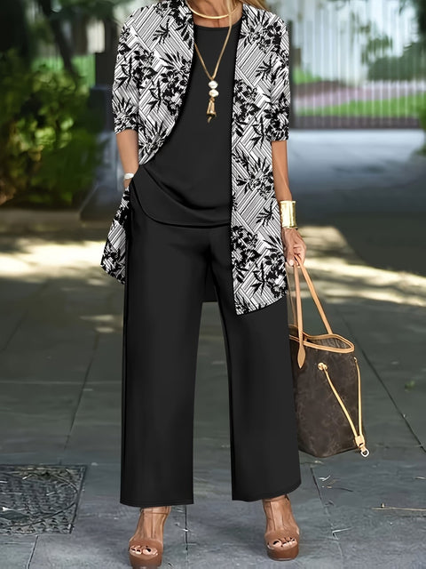 Jacket with vest top and elegant slacks 3-piece women's set m302760