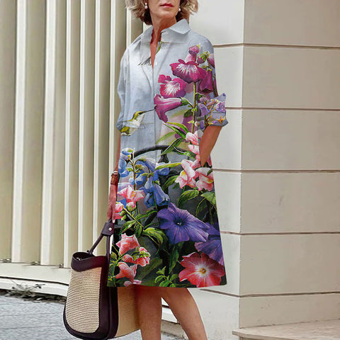 Robe chemise à boutons ouverts à une rangée, motif floral, impression numérique 3D, style vent doux, m300914 
