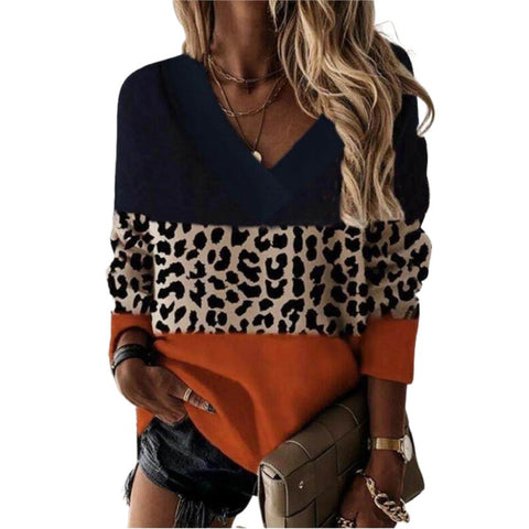 Pull à manches longues et col en V imprimé léopard, nouvelle collection automne et hiver m300551 
