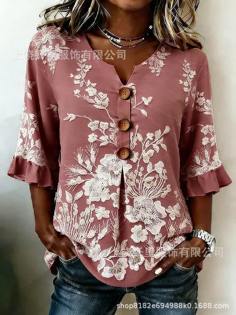 Haut cardigan à boucle et manches longues pour femmes, imprimé floral numérique 3D m302703