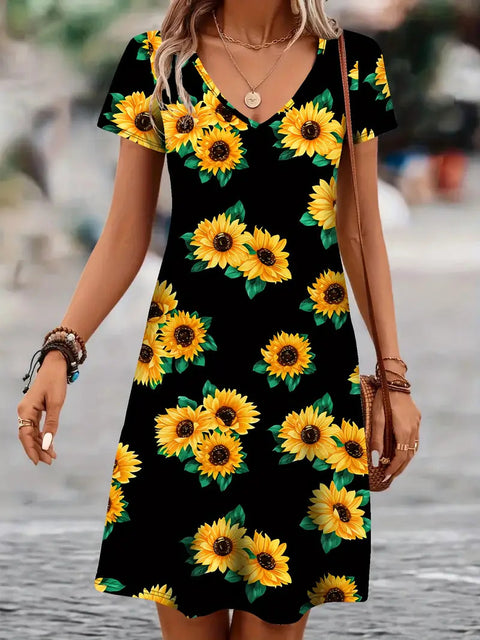 Fashion casual versatile V-neck short-sleeved medium and long skirt m301730