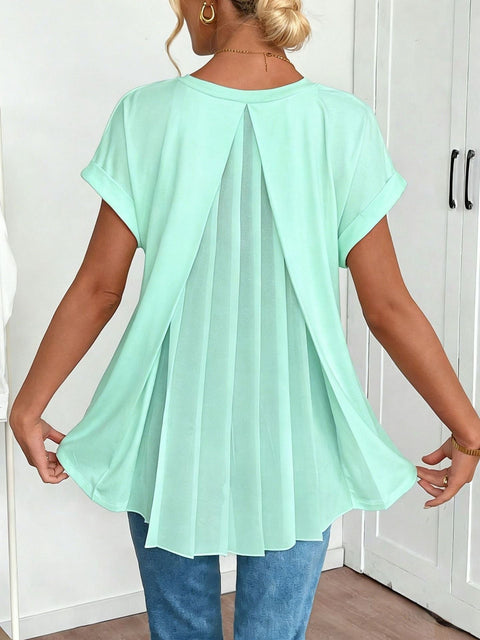 Back pleated V-neck short-sleeved top m302624