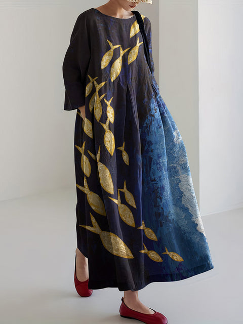 Robe longue ample à imprimé floral rétro pour femme m300916 