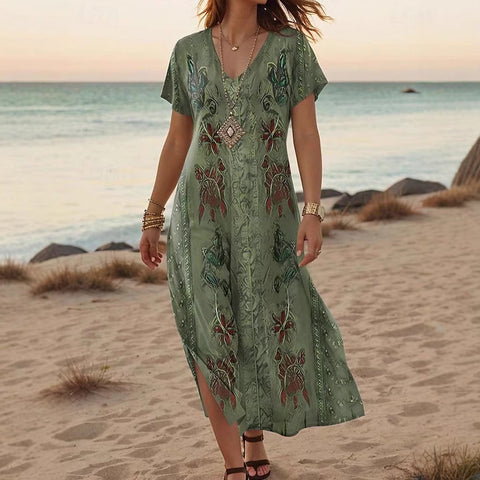Robe d'été à manches courtes et col en V pour femme, motif floral créatif, nouvelle collection m301230 