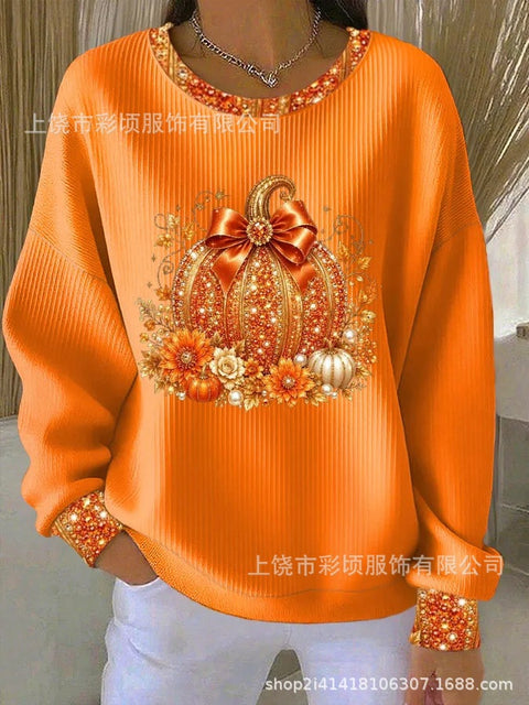 Women's autumn drop shoulder crew neck sweatshirt 3D digital print crew neck FF303475