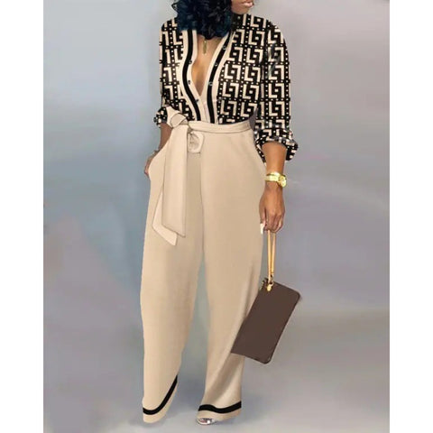 Combinaison ample grande taille, taille haute, décontractée, coupe droite, Euro M300189 