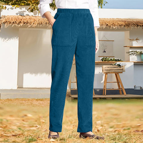 Women's solid color elastic waist striped straight casual pants women's m301568