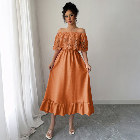 Robe longue élégante coupe-vent à épaules dénudées en forme de A m301401 
