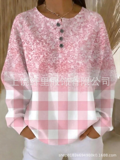 Crew neck 4 buckle spring and autumn fashion pattern 3D printing casual loose women's sweater FF303411 03